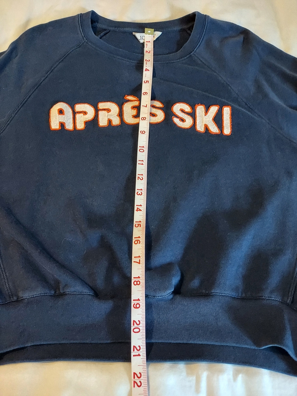 J Crew Navy Blue Orange Après Ski 100 % Cotton Crew Neck Sweatshirt Size M - Picture 6 of 8